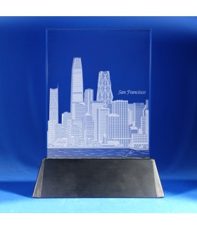 San Francisco Skyline on Rectangle Award w/ Luminary Base  -  Hand-Engraved on Vertical 1/2"