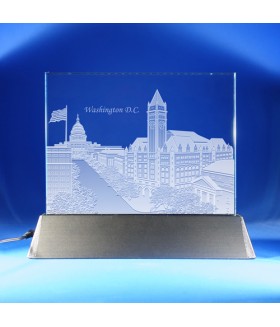 Washington D.C. Skyline on Rectangle Award w/ Luminary Base  -  Hand-Engraved on Horizontal 1/2"