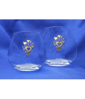 Stemless Wine Glasses - Set of 2 - w Gold Colored Hearts